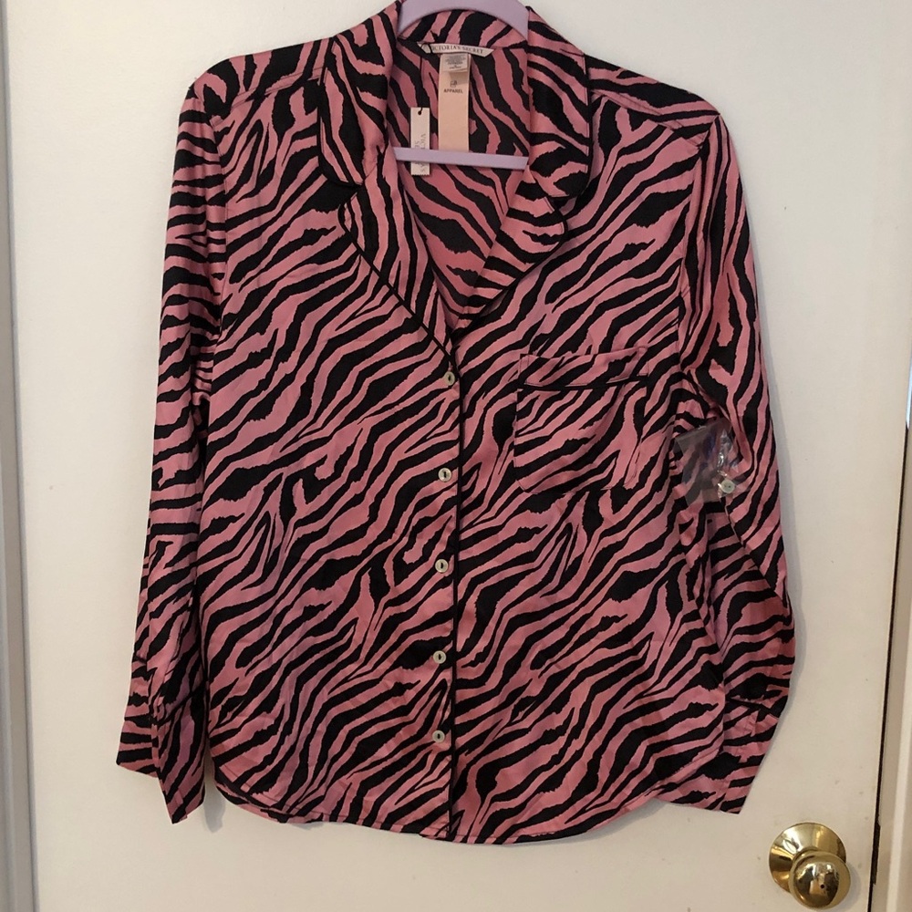 Victoria's Secret Pink and Black Zebra Button-Down pajamas top